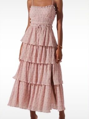 ASTR Tiered Pink Smocked Maxi Dress NEVER WORN!  Wedding Guest Dress